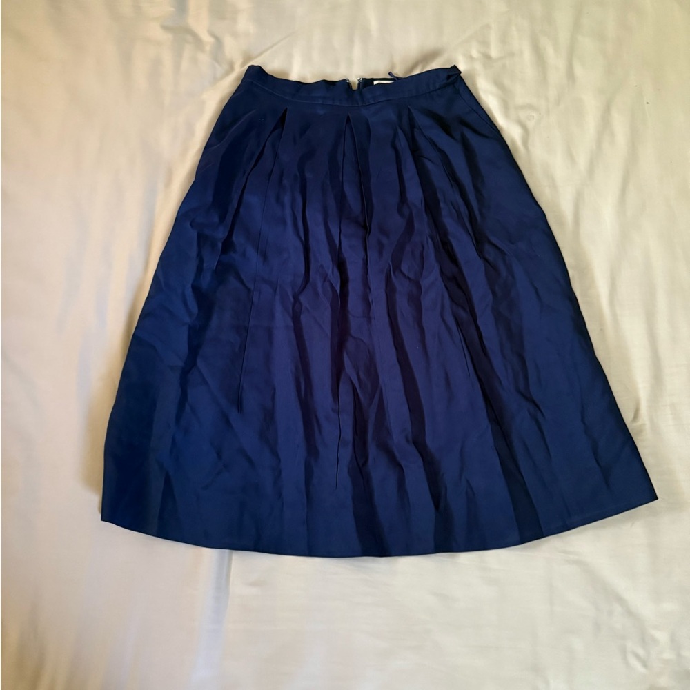 J. Crew Navy Blue Pleated Midi Skirt